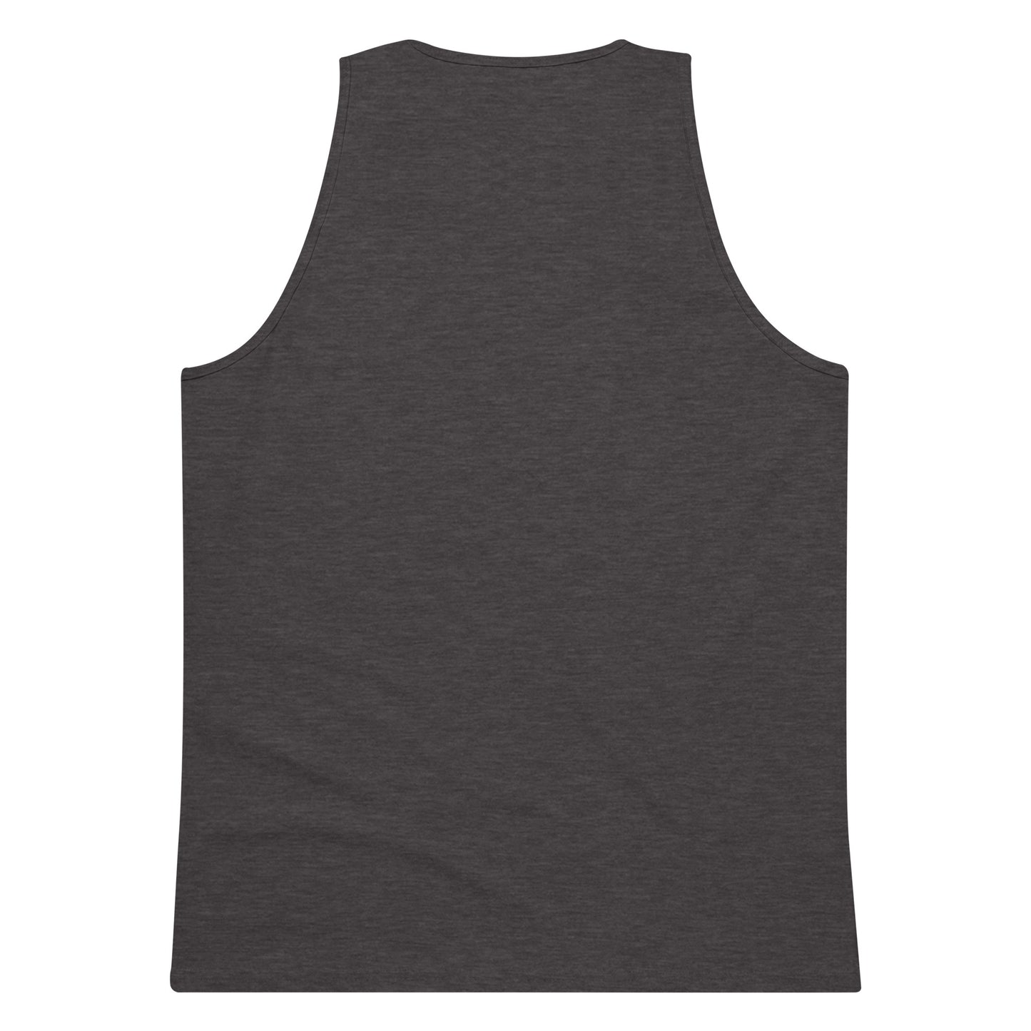 Back view of charcoal heather men's premium sleeveless tank top