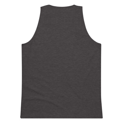 Back view of charcoal heather men's premium sleeveless tank top