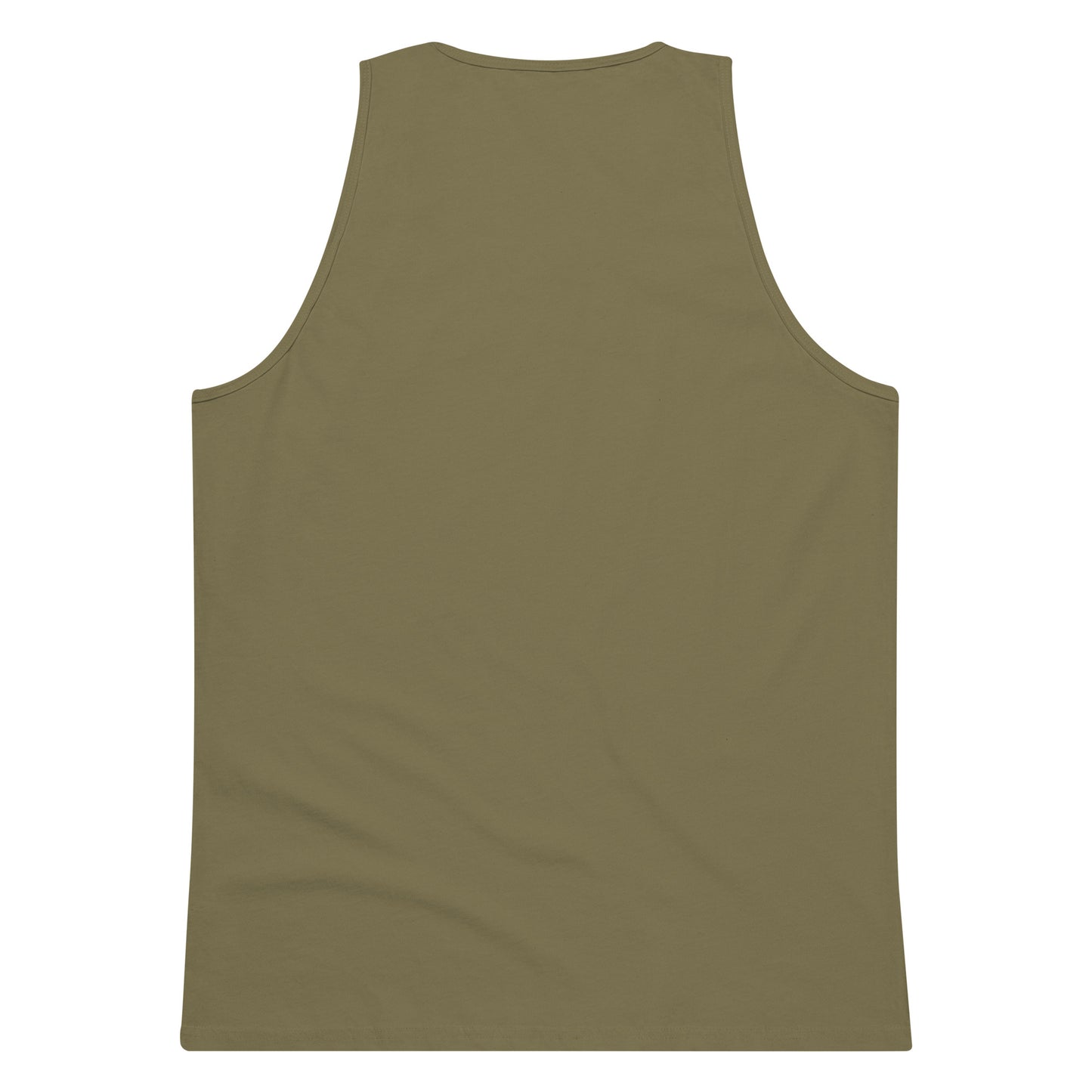 men's premium military green tank top back view on white background