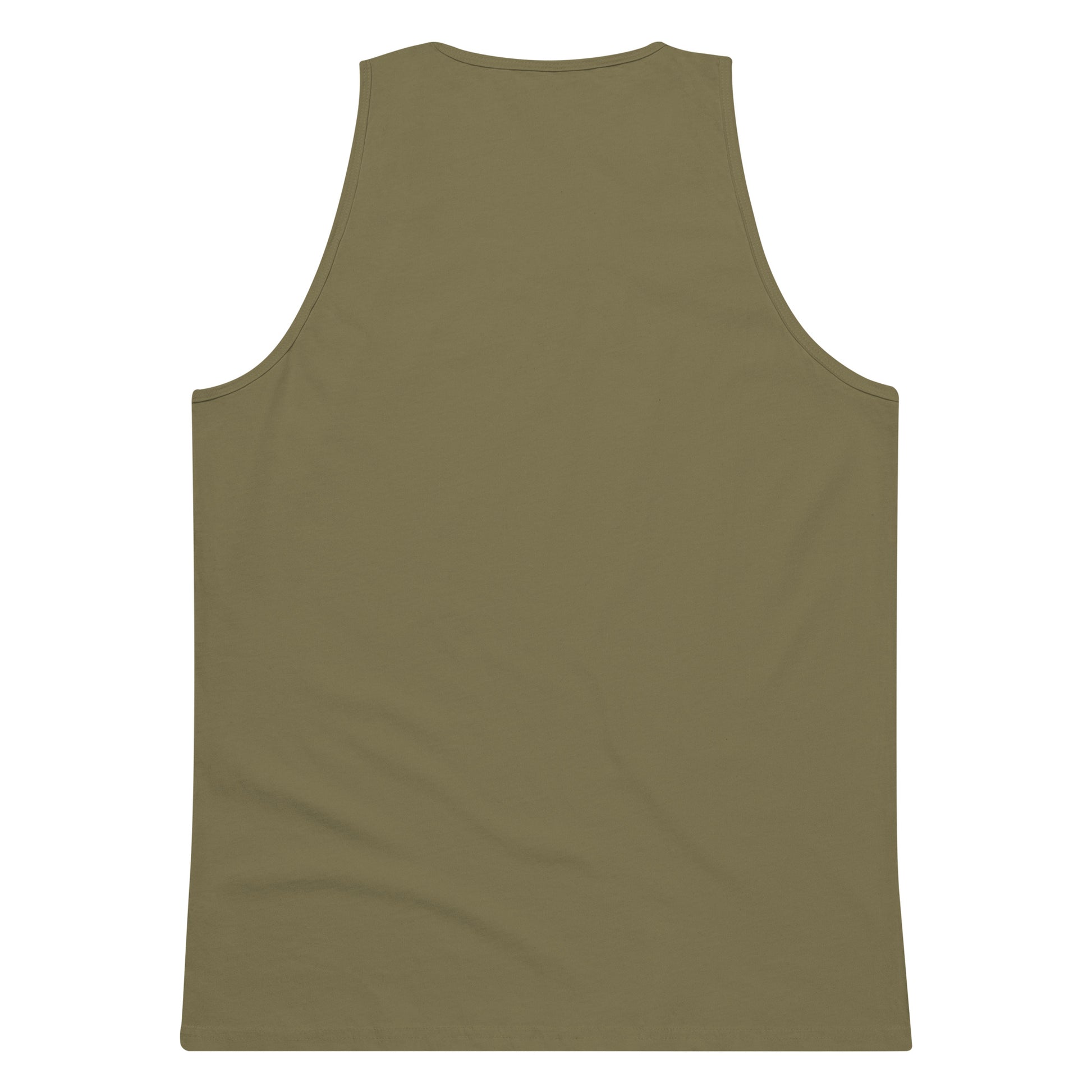men's premium military green tank top back view on white background