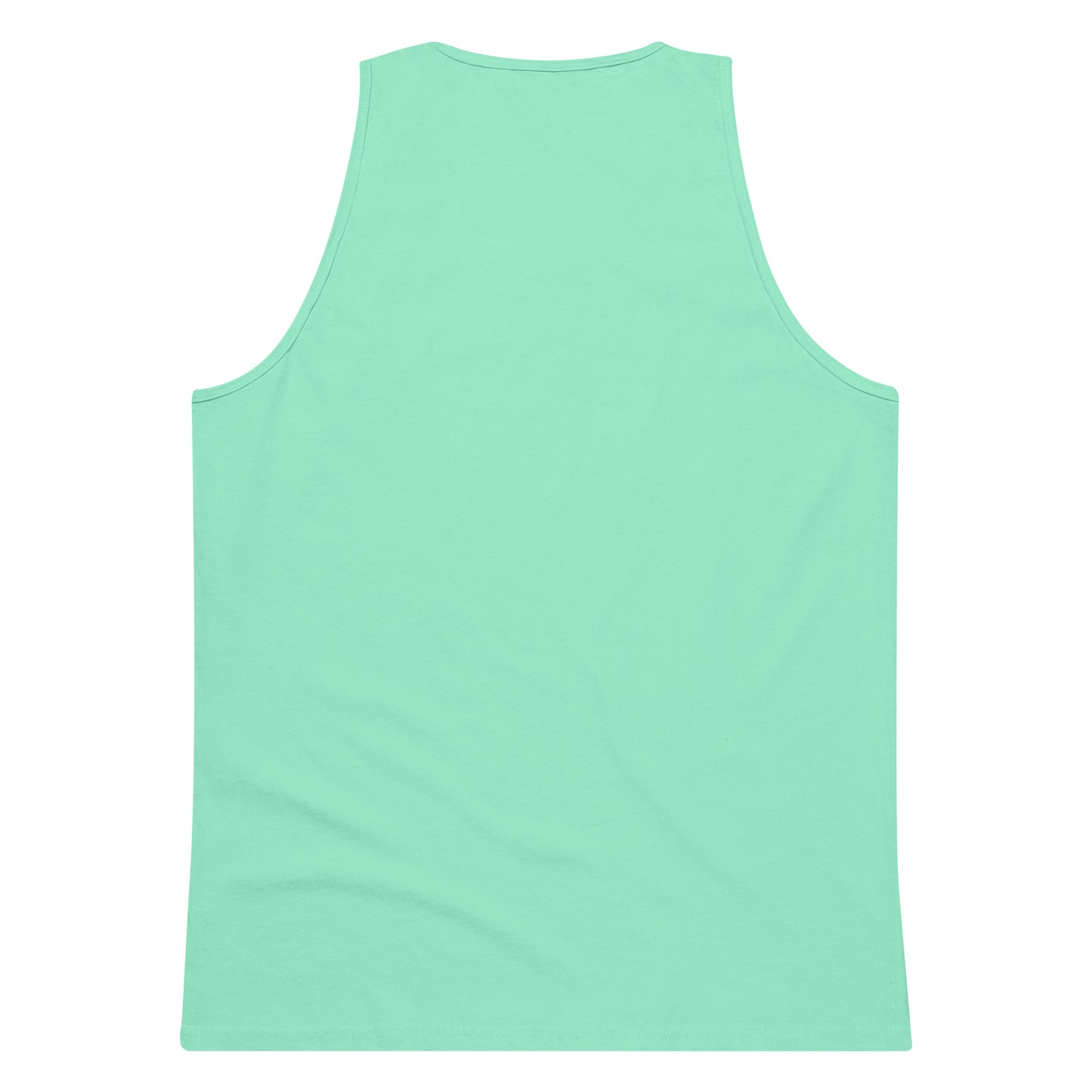 Back view of men's premium mint green tank top with sleeveless design