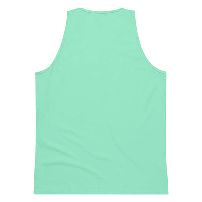 Back view of men's premium mint green tank top with sleeveless design