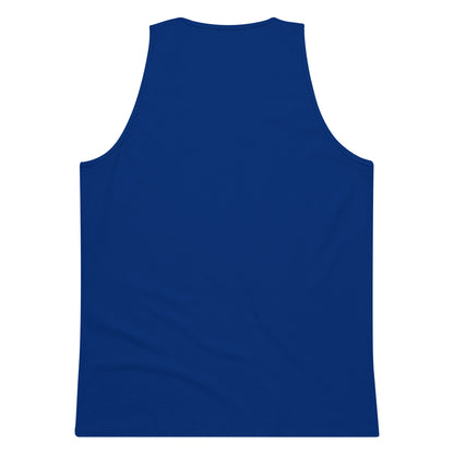 Back view of men's premium royal blue tank top on white background
