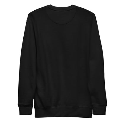 Black unisex premium sweatshirt with long sleeves, shown from the back
